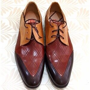 Steven Land SL0040 Men's Brown/Tan Leather Cap Toe Oxford Dress Shoes 8.5